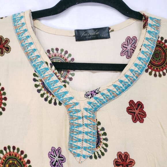 Fanda Beige Colorful Floral Print Relaxed Boho  Moo Moo Dress XL - Picture 8 of 14